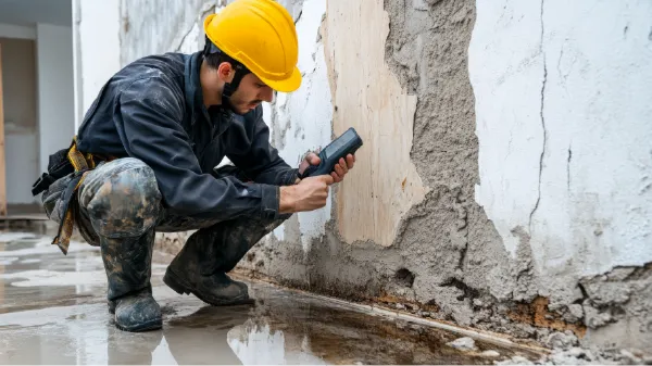 Técnico midiendo Humedad en muro